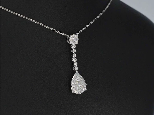 Druppelvormige hanger met briljant en princess geslepen diamanten excl. ketting - afbeelding 4 van  8