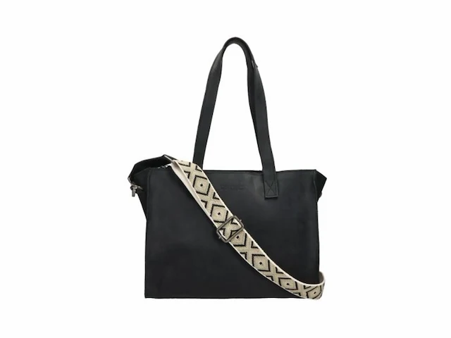 Dstrct medium schoudertas / crossbodytas dames leer zwart croco - afbeelding 1 van  3