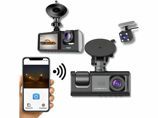 Dual dashcam pro voor auto full hd voor & achter camera 3 inch nachtzicht gsensor loop opname 64gb sdkaart - afbeelding 1 van  1