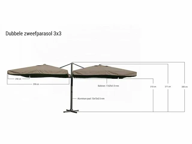 Dubbel hangende parasol oranje 300x300 cm - afbeelding 2 van  2