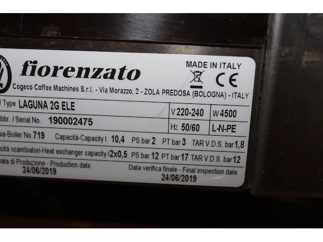 Dubbel piston koffiemachine fiorenzato laguna 2g ele met bonenmaler fiorangato f-64 evo. bouwjaar 6-2019. - afbeelding 6 van  8