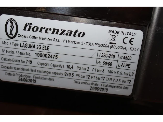 Dubbel piston koffiemachine fiorenzato laguna 2g ele met bonenmaler fiorangato f-64 evo. bouwjaar 6-2019. - afbeelding 7 van  8