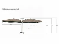 Dubbele hangende parasol donkergrijs (2 * 300x300cm) - afbeelding 2 van  2