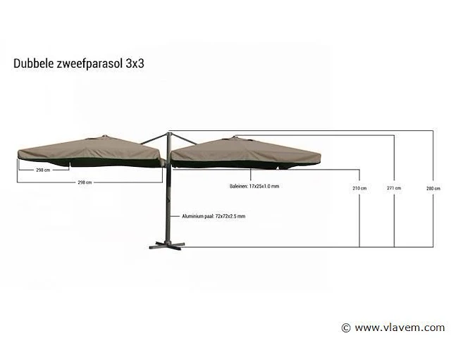Dubbele hangende parasol donkergroen (2 * 300x300cm) - afbeelding 2 van  3