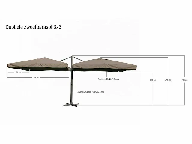 Dubbele hangende parasol donkergroen (2 * 300x300cm) - afbeelding 2 van  2