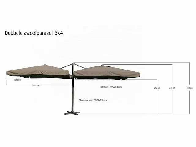 Dubbele hangende parasol donkergroen (2 * 300x400cm) - afbeelding 2 van  2