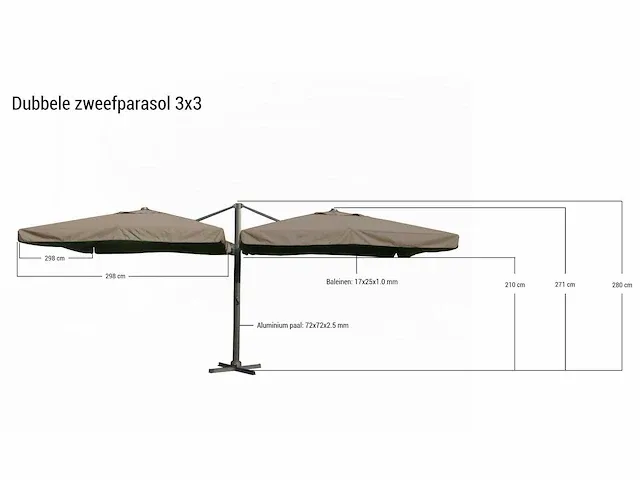 Dubbele hangende parasol wit (2 * 300x300cm) - afbeelding 2 van  2