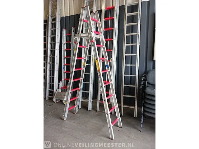 Dubbele ladder met plateau, 2x9 - afbeelding 1 van  12