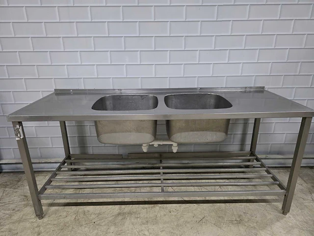 Dubbele rvs spoeltafel - afbeelding 1 van  5