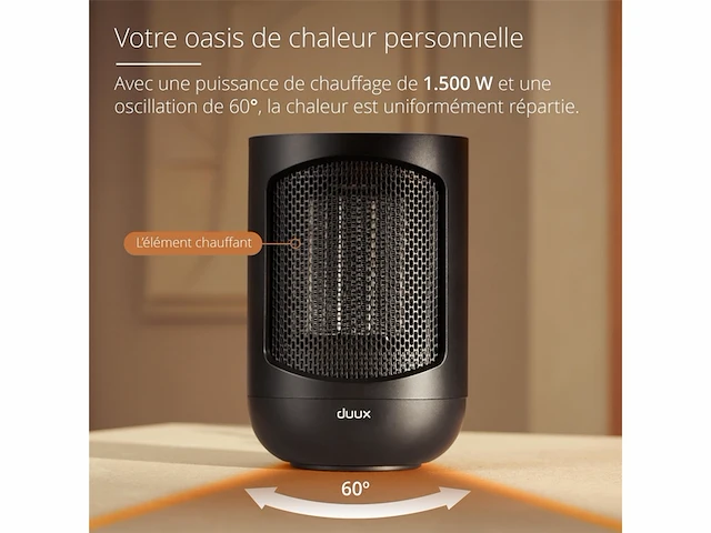 Duux zone persoonlijke keramische kachel 600/900/1500 w zwart - afbeelding 2 van  4