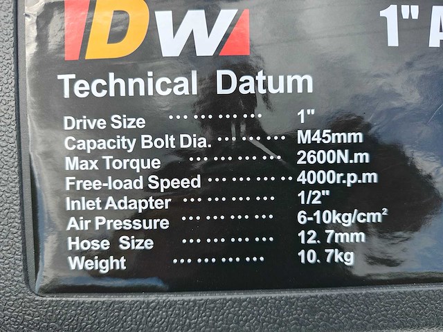 Dw - 2025 - 2600nm - pneumatische slagmoersleutel met 12 dlg doppenset 1" - afbeelding 3 van  12