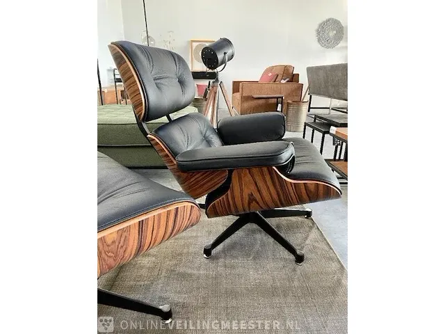 Eames lounge chair met ottoman in palissander en echt zwart leer replica, palissander / zwart - afbeelding 9 van  13