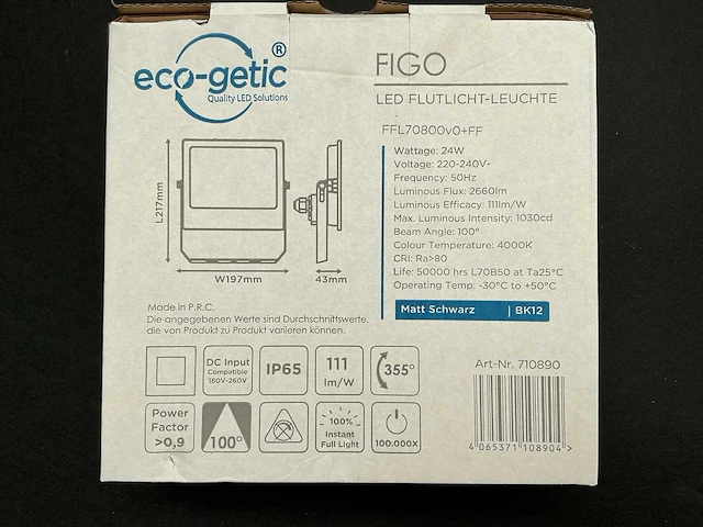 Eco getic figo led floodlight 24w (24x) - afbeelding 2 van  6