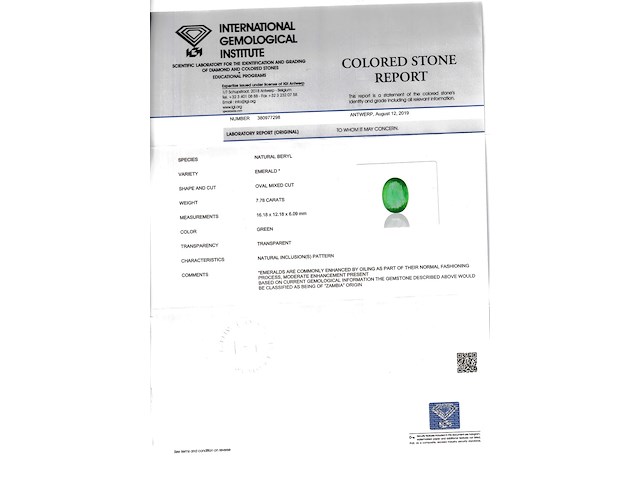 Edelsteen - 7.78 carat groene smaragd (gecertificeerd) - afbeelding 5 van  5