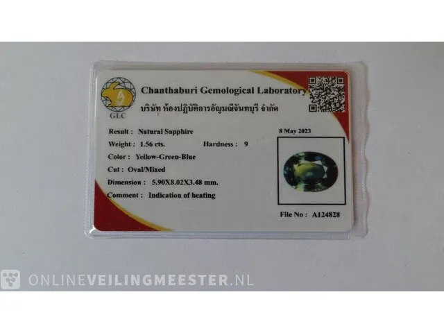 Edelsteen, 1.56 ct oval yellow-green-blue sapphire. - afbeelding 8 van  15