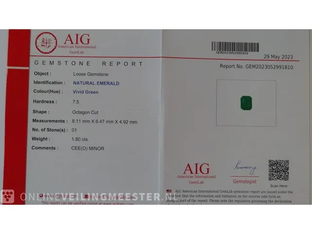 Edelsteen, 1.80 ct natural green zambian emerald - afbeelding 6 van  13