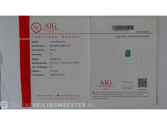 Edelsteen, 3.33 ct natural zambian green emerald. - afbeelding 2 van  9