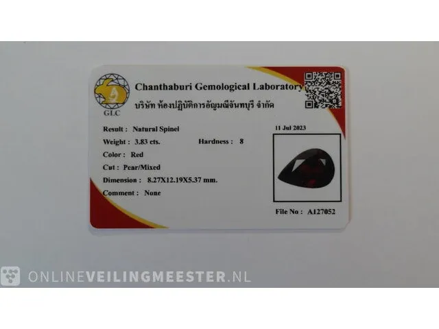 Edelsteen, 3.83 ct red spinel maesai,thailand - afbeelding 2 van  8
