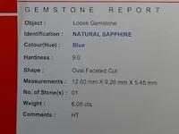 Edelsteen, 6.05 ct natural kanchanaburi blue sapphire - afbeelding 2 van  11
