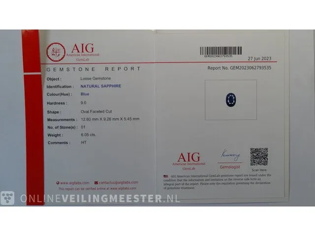 Edelsteen, 6.05 ct natural kanchanaburi blue sapphire - afbeelding 11 van  11