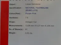 Edelstenen, natural tourmaline (rubellite) 3.03 ct (certified). - afbeelding 9 van  15