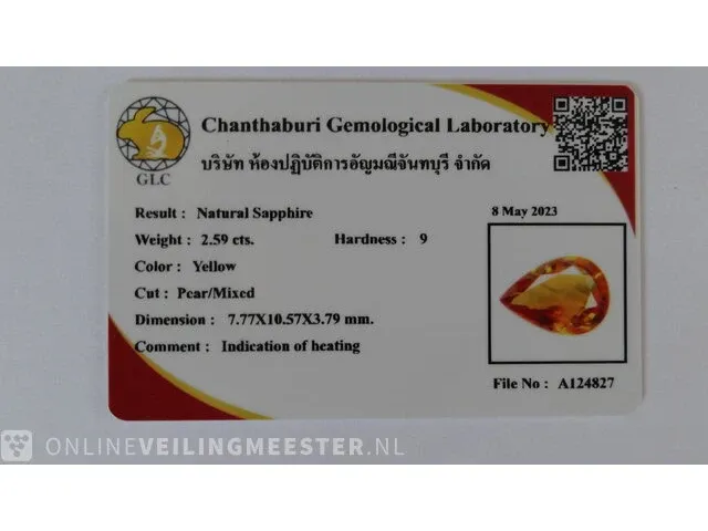 Edelstenen, natural yellow sapphire 2.59 ct (certified). - afbeelding 4 van  11