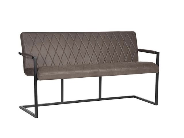 Eetkamerbank, antraciet microvezelstof, zwart metalen onderstel - afbeelding 1 van  6