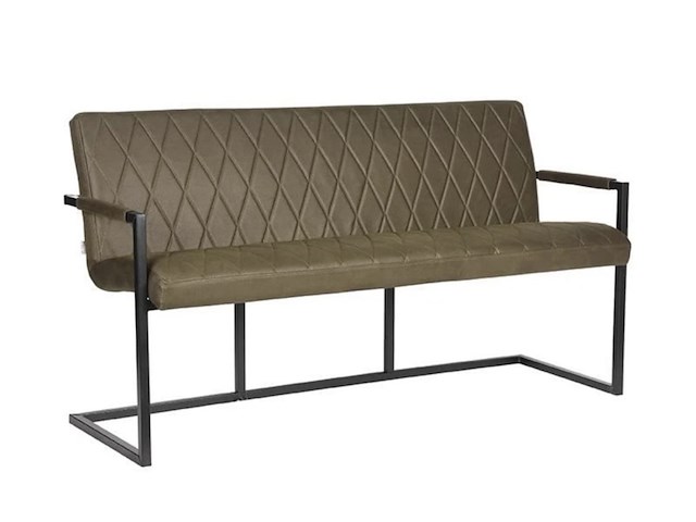 Eetkamerbank, army microvezelstof, zwart metalen onderstel - afbeelding 1 van  6