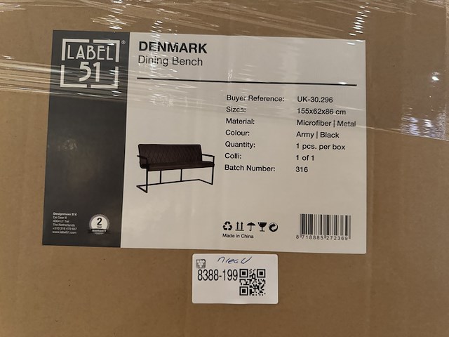 Eetkamerbank, army microvezelstof, zwart metalen onderstel - afbeelding 6 van  6