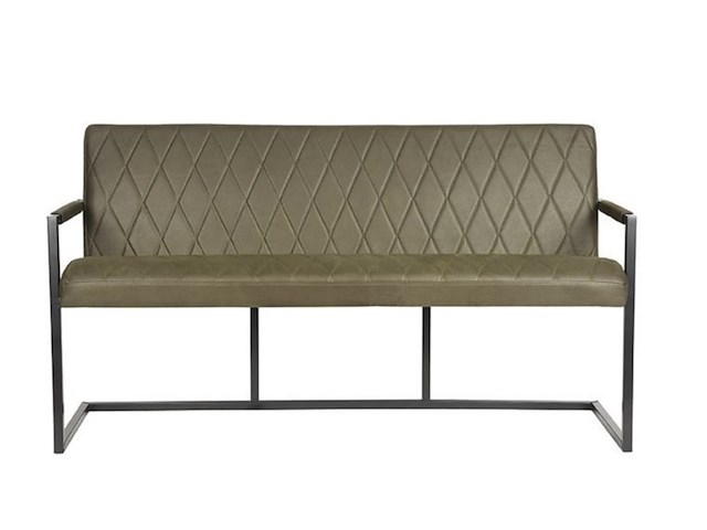 Eetkamerbank, army microvezelstof, zwart metalen onderstel - afbeelding 2 van  6