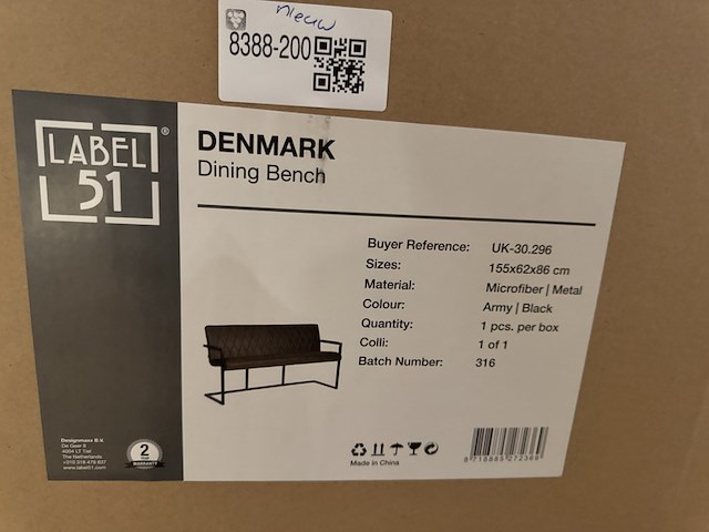 Eetkamerbank, army microvezelstof, zwart metalen onderstel - afbeelding 6 van  6