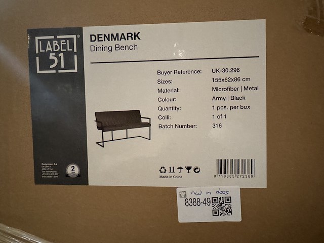 Eetkamerbank, groen microvezelstof, zwart metalen onderstel - afbeelding 6 van  6