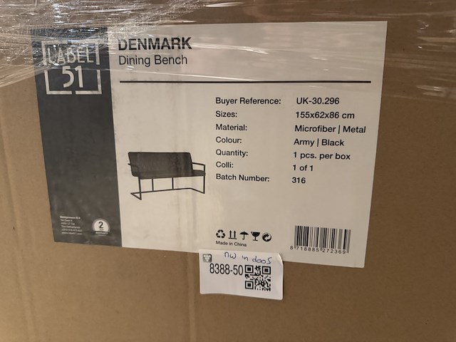 Eetkamerbank, groen microvezelstof, zwart metalen onderstel - afbeelding 6 van  6