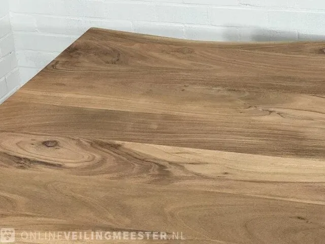 Eetkamertafel – acaciahout – zwart metalen spinpoot - afbeelding 4 van  7
