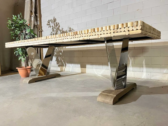 Eetkamertafel "driftwood" 270 cm met glasplaat - afbeelding 1 van  9