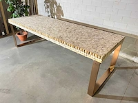 Eetkamertafel "driftwood" 270 cm met koperkleurig onderstel en glasplaat - afbeelding 7 van  12