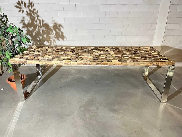 Eetkamertafel "driftwood" 270 cm met rvs onderstel - afbeelding 1 van  12