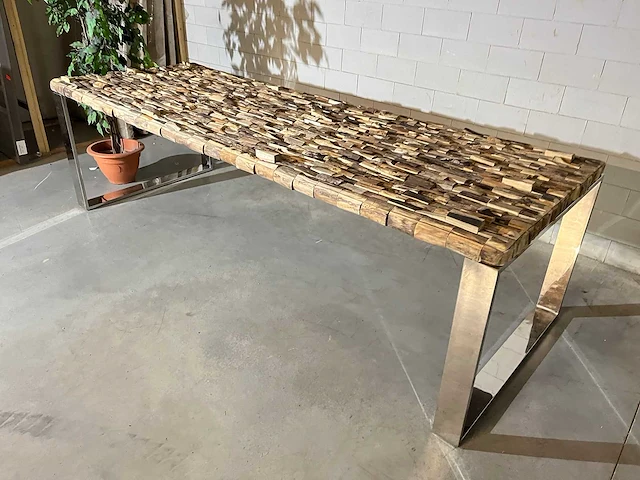 Eetkamertafel "driftwood" 270 cm met rvs onderstel - afbeelding 6 van  12