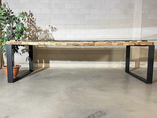 Eetkamertafel "driftwood" 270 cm met zwart onderstel - afbeelding 3 van  15