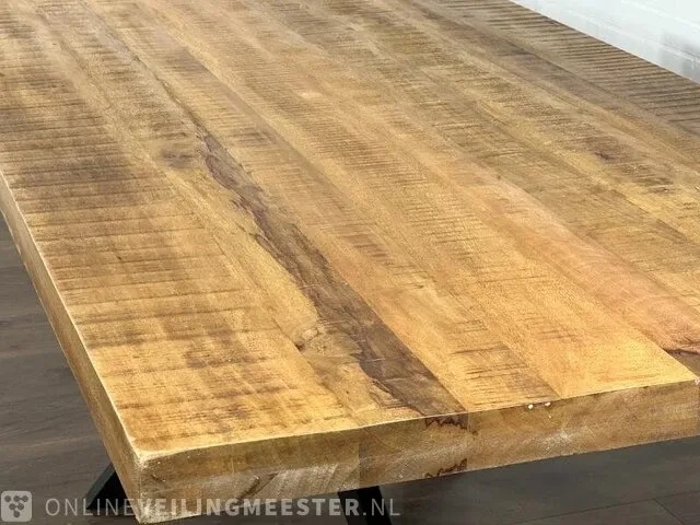 Eetkamertafel – mangohout – zwart metalen spinpoot - afbeelding 3 van  7