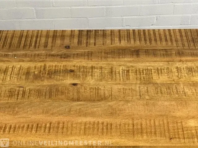 Eetkamertafel – mangohout – zwart metalen spinpoot - afbeelding 7 van  7