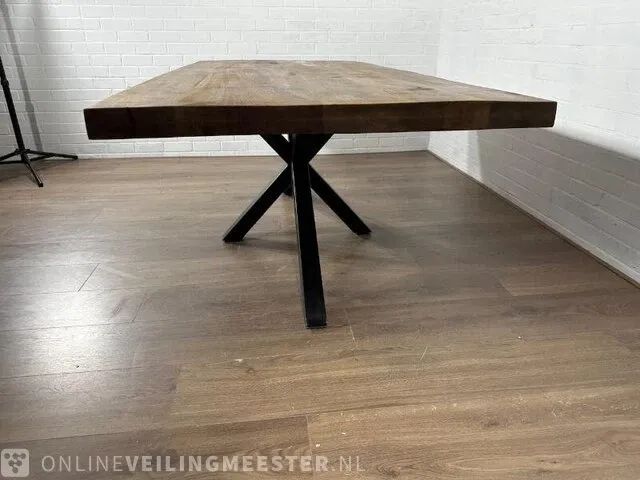 Eetkamertafel – mangohout – zwart metalen spinpoot - afbeelding 3 van  6