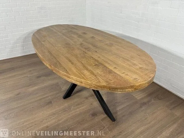Eetkamertafel – mangohout – zwart metalen spinpoot - afbeelding 2 van  6