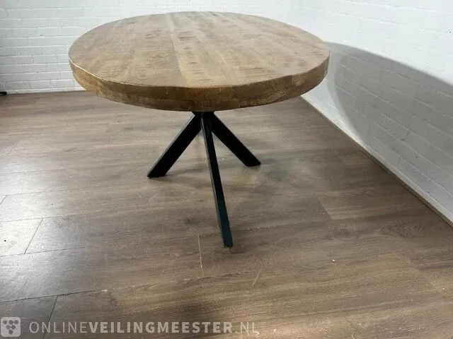 Eetkamertafel – mangohout – zwart metalen spinpoot - afbeelding 3 van  6