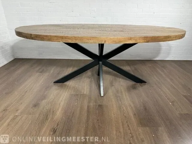 Eetkamertafel – mangohout – zwart metalen spinpoot - afbeelding 4 van  6