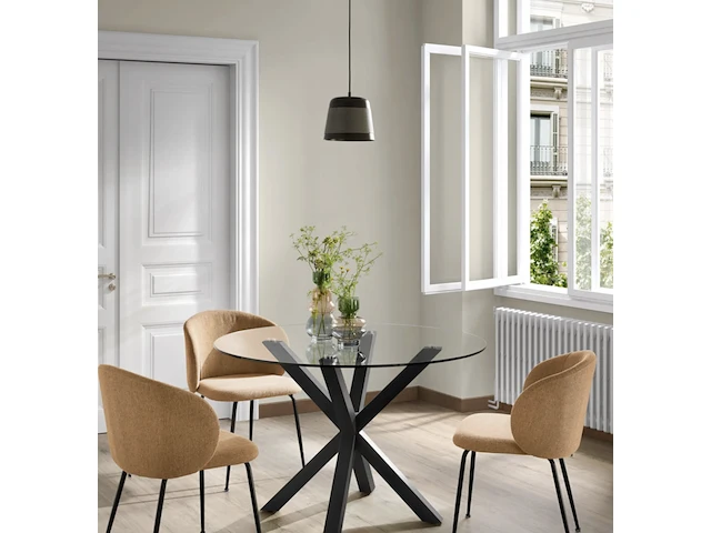 Eettafel - ø 120 cm - glas / zwart kave home, argo, zwart - afbeelding 2 van  4