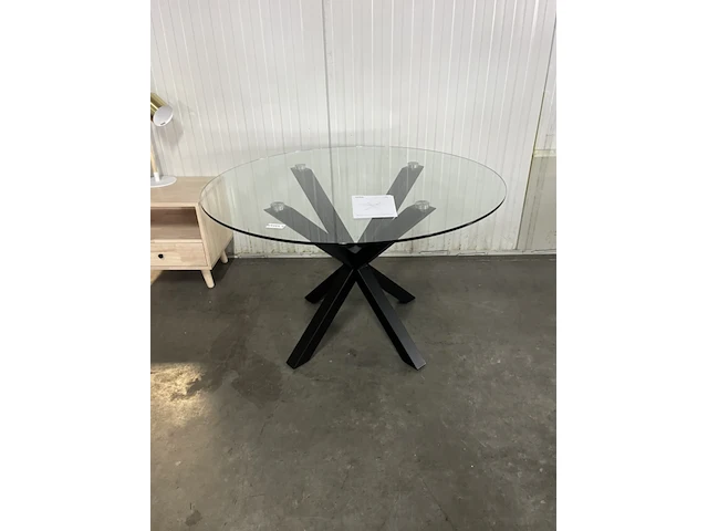 Eettafel - ø 120 cm - glas / zwart kave home, argo, zwart - afbeelding 3 van  4