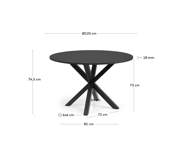 Eettafel - ø 120 cm - zwart, kave home, argo - afbeelding 2 van  5