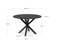 Eettafel - ø 120 cm - zwart, kave home, argo - afbeelding 2 van  5
