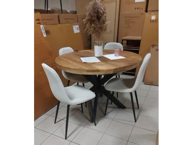 Eettafel mangohout rond, 120 cm, 2025 - afbeelding 1 van  2